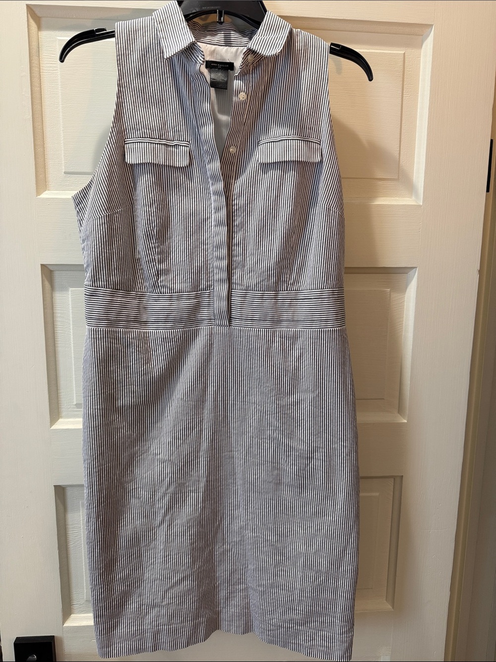 Sleeveless Striped Shirtdress with Collar